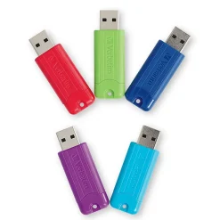 Verbatim PinStripe 64GB USB 3.2 Type-A Flash Drive, Assorted Colors, 5/Pack (70389)
