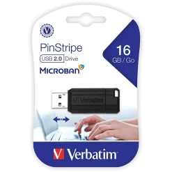 Verbatim PinStripe 16GB USB 2.0 Type A Flash Drive, Black (49063)