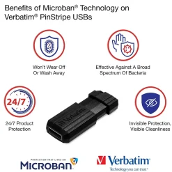Verbatim PinStripe 16GB USB 2.0 Type A Flash Drive, Black (49063)