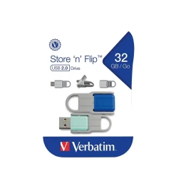 Verbatim Store 'n' Flip 32GB USB 2.0 Type A Flash Drive, Mint/Blue (70061)