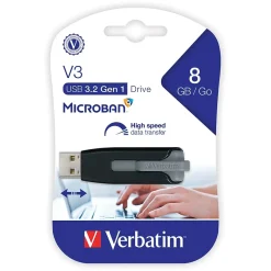 Verbatim Store 'n' Go V3 8GB USB 3.2 Type A Flash Drive, Black/Gray (49171)