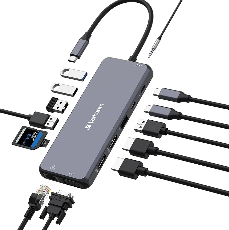 Verbatim USB-C Pro Multiport Hub 14-Port USB-C Hub, Black (32154)