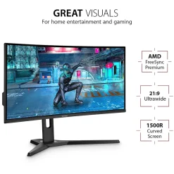 ViewSonic 34" Curved 144 Hz LCD Gaming Monitor, Black (VX3418-2KPC)