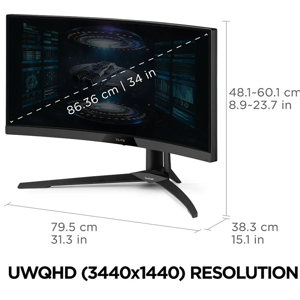 ViewSonic 34" Curved 165Hz LED Gaming Monitor, Black (XG340C-2K)