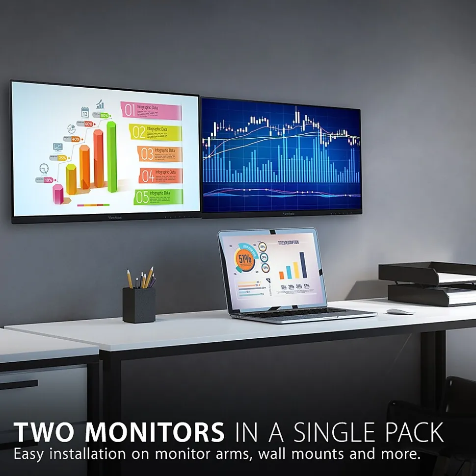 ViewSonic 22" 75Hz LED Dual Pack Head-Only Monitors, Black (VA2256-MHD_H2)