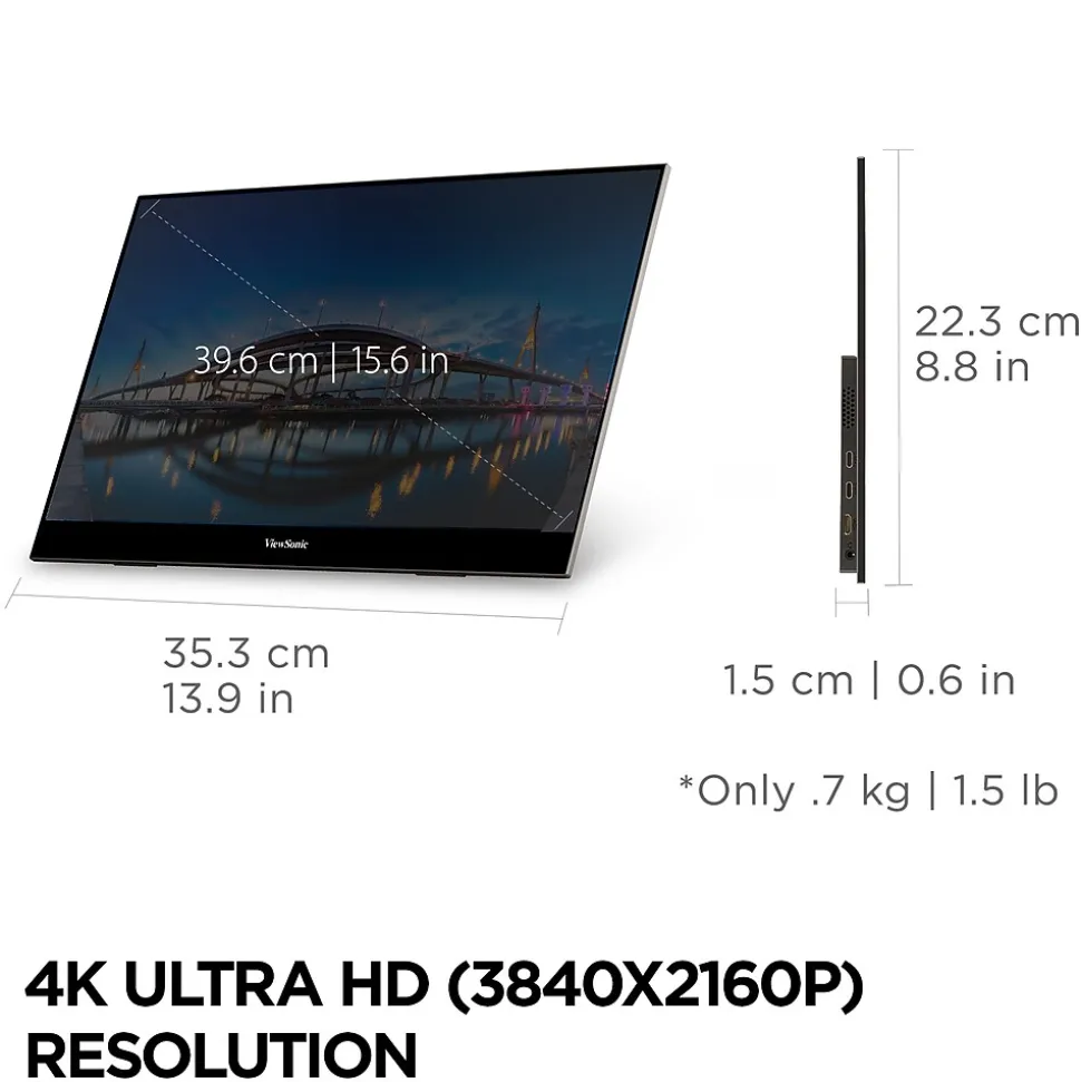 ViewSonic 15.6" 4K Ultra HD 60Hz LED Monitor, Black (VX1655-4K-OLED)