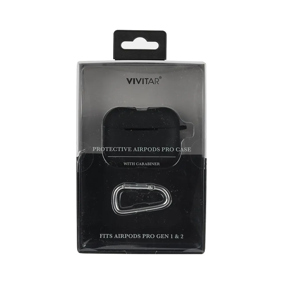 Vivitar Case with Carabiner for AirPods Pro, Black (V90023BLKSTK12)