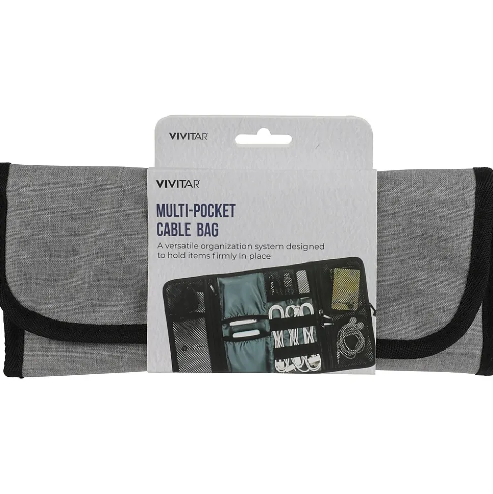 Vivitar Fabric Multi-Pocket Cable Bag, Gray/Black (QUB4400GRYT3524)