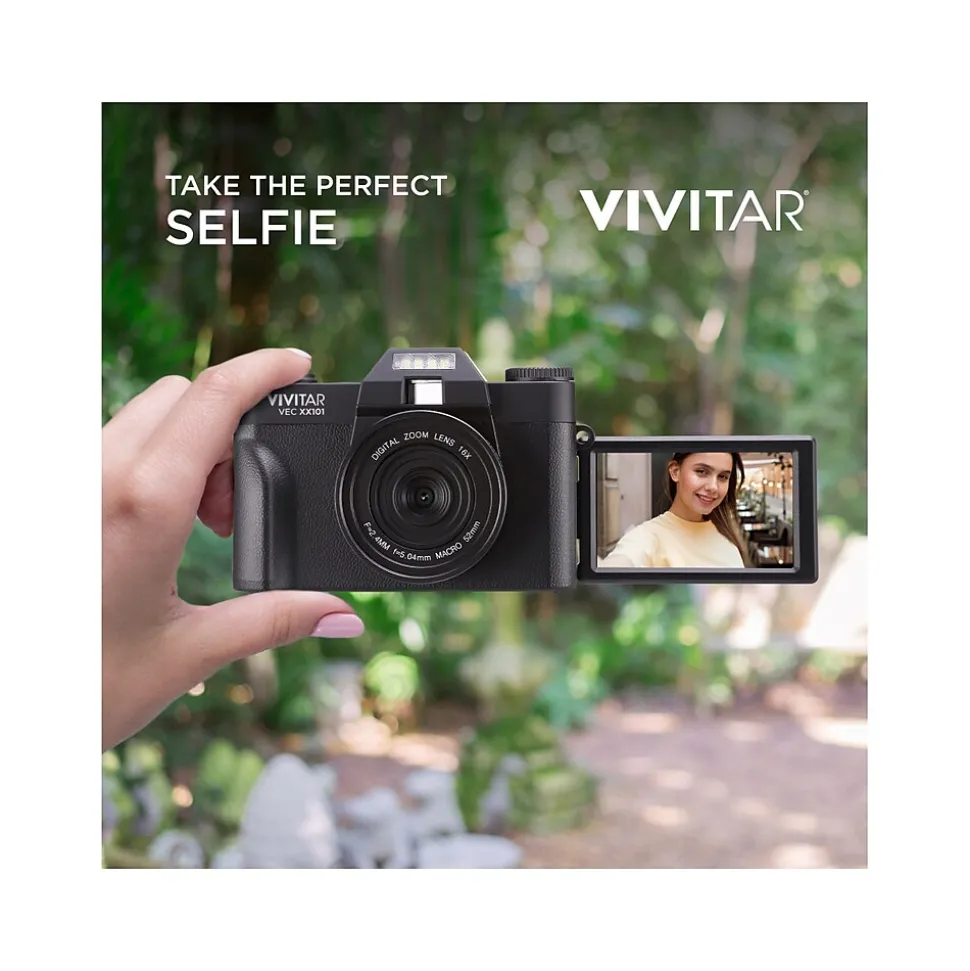 Vivitar VEC XX101 20MP 4K Digital Camera, 0.45X Optical Zoom, Black (VECXX101-BLK-STK-4)