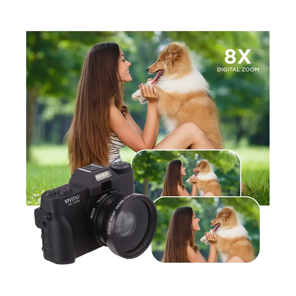Vivitar VEC XX101 20MP 4K Digital Camera, 0.45X Optical Zoom, Black (VECXX101-BLK-STK-4)