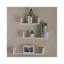 V-Light Wood Wall-Mounted Shelves, White, 3/Pack (VW161011W)