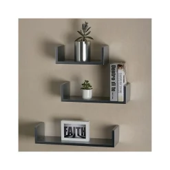 V-Light Wood Wall-Mounted Shelves, Gray, 3/Pack (VW161011G)