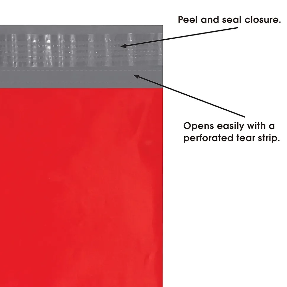 14.5"W x 19"L Peel & Seal Colored Poly Mailer, Red, 100/Carton (CPM1419R)