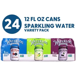Waterloo Sparkling Water Variety Pack, 12 oz, 24/Pack (220-02411)