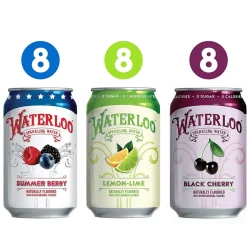 Waterloo Sparkling Water Variety Pack, 12 oz, 24/Pack (220-02411)