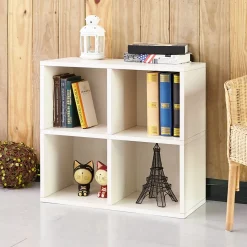 Way Basics 24.8"H 4 Cubby Bookcase, Stackable Organizer and Modern Eco Storage Shelf, White (WB-4CUBE-2-WE)