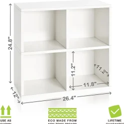 Way Basics 24.8"H 4 Cubby Bookcase, Stackable Organizer and Modern Eco Storage Shelf, White (WB-4CUBE-2-WE)