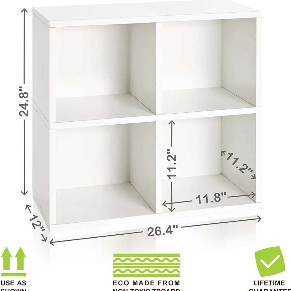 Way Basics 24.8"H 4 Cubby Bookcase, Stackable Organizer and Modern Eco Storage Shelf, White (WB-4CUBE-2-WE)