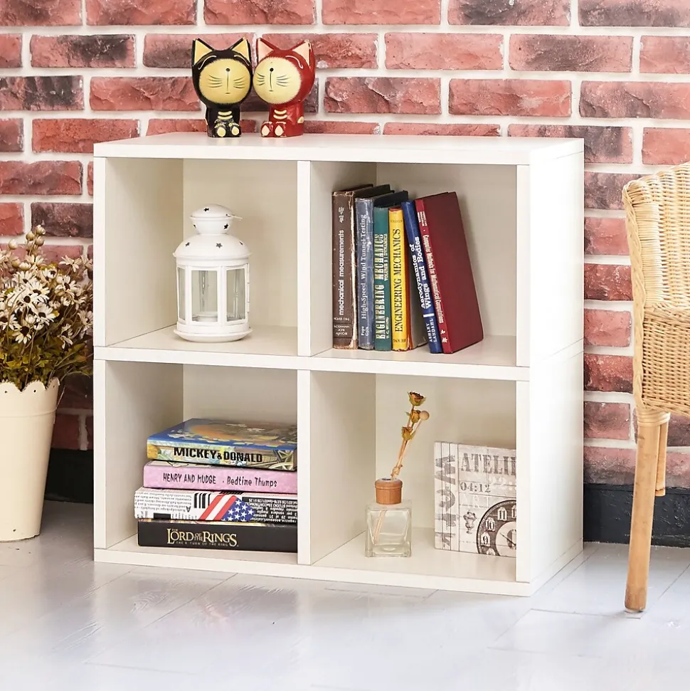 Way Basics 24.8"H 4 Cubby Bookcase, Stackable Organizer and Modern Eco Storage Shelf, White (WB-4CUBE-2-WE)