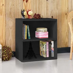 Way Basics 24.7"H Webster 2-Shelf Bookcase Organizer and Modern Eco Storage Shelf Unit, Black Wood Grain (WB-2SHELF-BK)