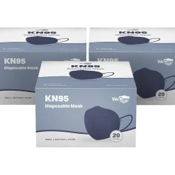 WeCare Disposable KN95 Face Mask, Adult, Navy, 20 Masks/Box, 3 Boxes/Pack (TBN203228)