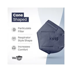 WeCare Disposable KN95 Face Mask, Adult, Navy, 20 Masks/Box, 3 Boxes/Pack (TBN203228)