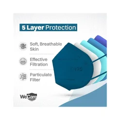 WeCare Ocean Tones Disposable KN95 Fabric Face Masks, One Size, Assorted Colors, 20/Pack, 50 Packs/Carton (TBN203261)