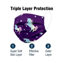 WeCare 3-ply Disposable Face Mask, Kids, Purple, 50/Box (WMN100043)