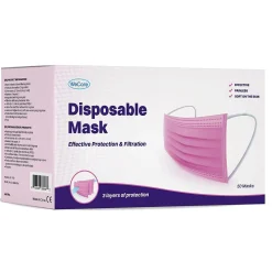 WeCare 3-ply Disposable Face Mask, Individually Wrapped, Adult, Hot Pink, 50/Box (WMN100007)