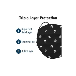 WeCare 3-ply Disposable Face Mask, Individually Wrapped, Adult, Black Skull Bones, 50/Box (WMN100096)