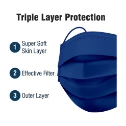 WeCare 3-ply Disposable Face Mask, Adult, Navy, 50/Box (WMN100022)