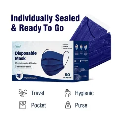 WeCare 3-ply Disposable Face Mask, Adult, Navy, 50/Box (WMN100022)