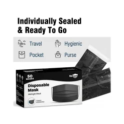 WeCare 3-ply Disposable Face Mask, Adult, Midnight Black, 50/Box (WMN100119)