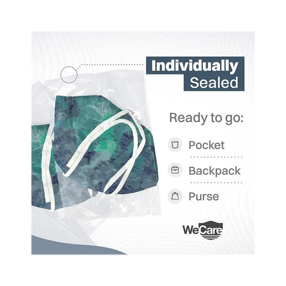 WeCare Tie Dye Disposable KN95 Fabric Face Masks, One Size, Assorted Colors, 20/Pack (WMN100127)