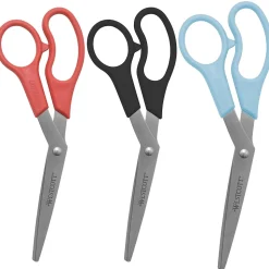 Westcott All Purpose 8" Stainless Steel Standard Scissors, Pointed Tip, Assorted Colors, 3/Pack (13023/13403)