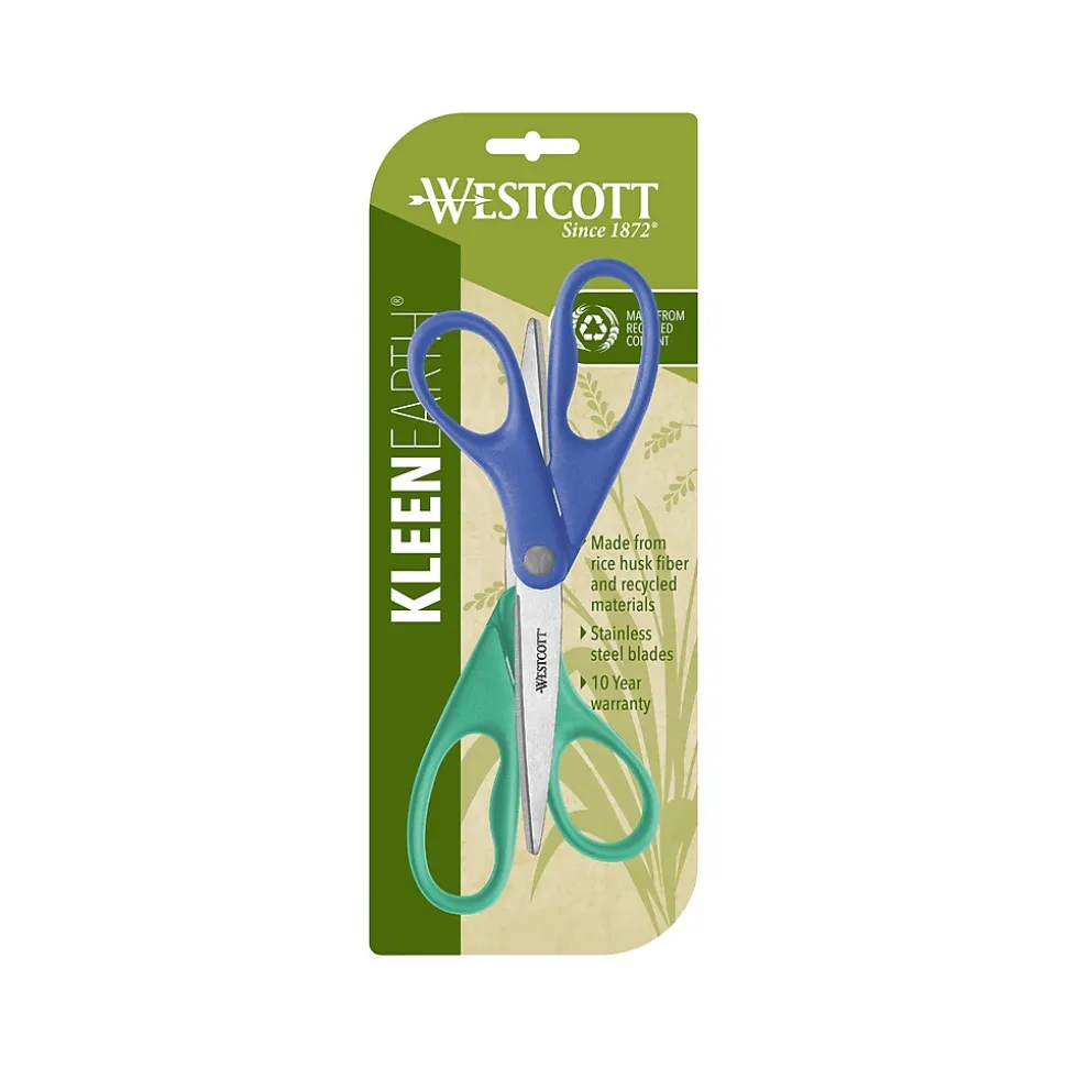 Westcott KleenEarth 8" Stainless Steel Standard Scissors, Assorted Colors, 2/Pack (14882)