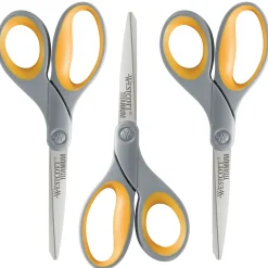 Westcott Titanium Bonded 8" Titanium Multi-Purpose/Heavy Duty Scissor, Pointed Tip, Gray/Yellow, 3/Pack (17532)