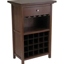 Winsome 40.4" x 26.6" x 15.7" Wood Wine Cabinet With 1-Drawer, Glass Rack, Antique Walnut