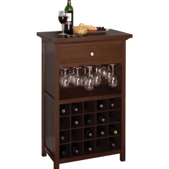 Winsome 40.4" x 26.6" x 15.7" Wood Wine Cabinet With 1-Drawer, Glass Rack, Antique Walnut