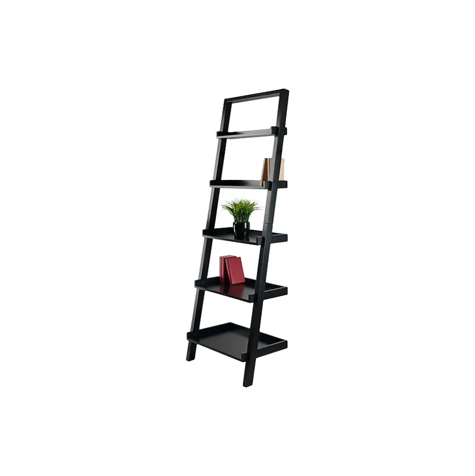 Winsome Bellamy 5-Shelf 69"H Leaning Bookcase, Black (29553)