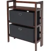 Winsome Torino 3-Pc Folding Bookcase w/ Fabric Baskets, Walnut/Black (94395)