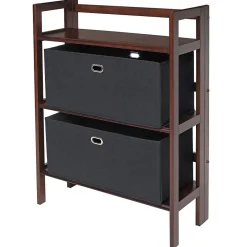 Winsome Torino 3-Pc Folding Bookcase w/ Fabric Baskets, Walnut/Black (94395)