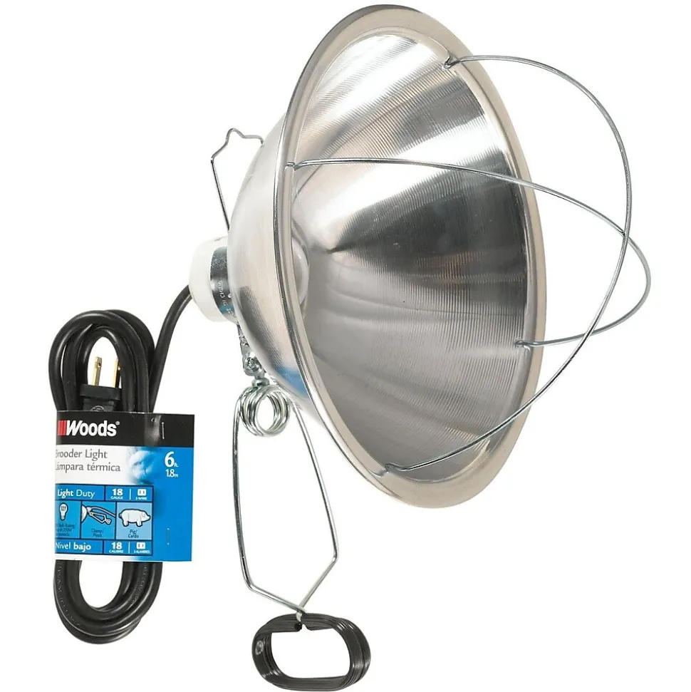 Woods 0166 10-1/2-Inch Brooder Lamp with Heavy-Duty Clamp, Porcelain Socket, 6-Foot Cord