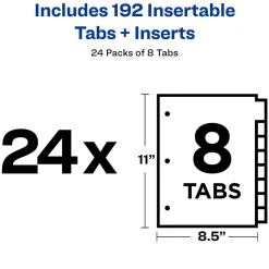 WorkSaver Insertable Tab Index Dividers, 8-Tab, 8-1/2 x 11, Clear, 24 Sets/Box