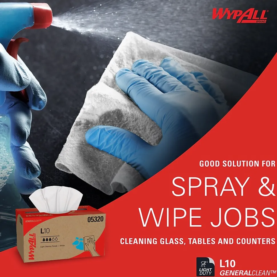 WypAll GeneralClean L10 Paper Cleaning Wipers, 10.5" x 9", White, 125 Wipers/Box (05320)