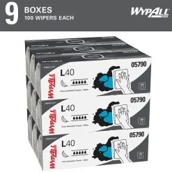 WypAll PowerClean L40 Cellulose Cleaning Wipers, 9.8" x 16.4", White, 100 Wipers/Box, 9/Carton (05790)