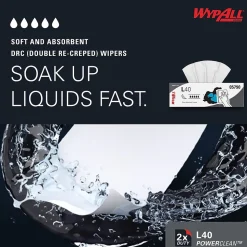 WypAll PowerClean L40 Cellulose Cleaning Wipers, 9.8