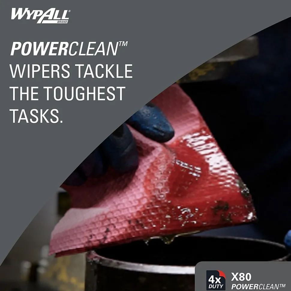 WypAll PowerClean X80 Cloth Cleaning Wipers, 16.8" x 12.5", Red, 475 Sheets/Roll (41055)