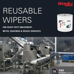WypAll PowerClean X80 Fabric Cleaning Wipers, White, 475 Sheets/Roll, 475 Wipers/Box (41025)