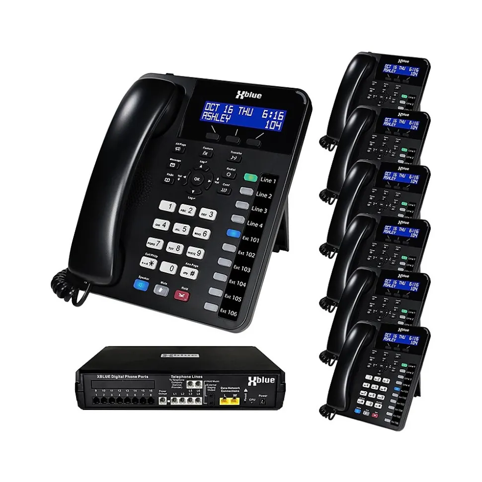 XBLUE X16 Plus 6-Line Corded Conference Telephone Bundle, Black (X16plus-XD10-4x7)